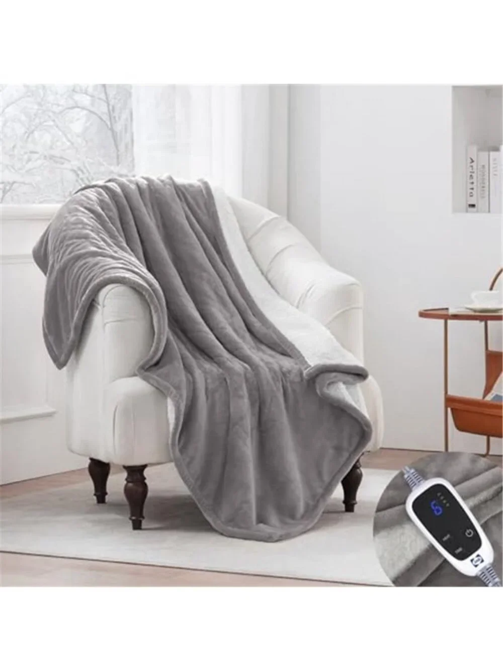 Electric Heated Throw Blanket Light Grey Sherpa Flannel 50 x 60 Auto Shut Off
